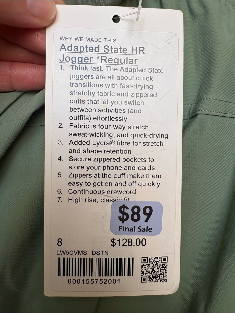 Lululemon Green adapted State HR *jogger pants NWT with free Lululemon bag - Picture 7 of 7